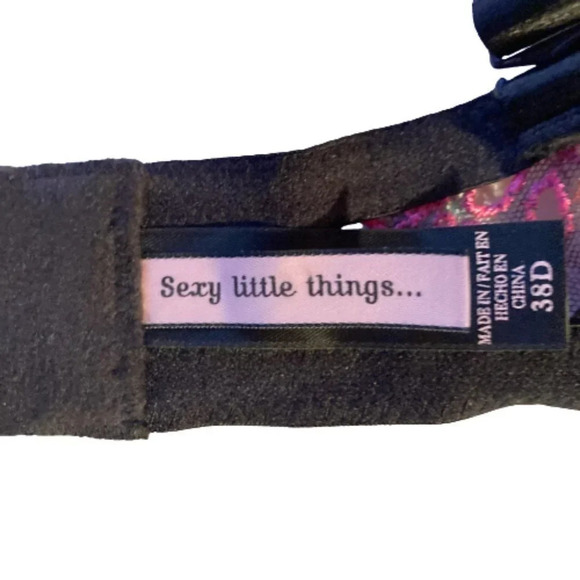 Victoria's Secret Sexy Little Things Black Floral Pink Embroidered Lace Bra, 38D - Picture 2 of 8